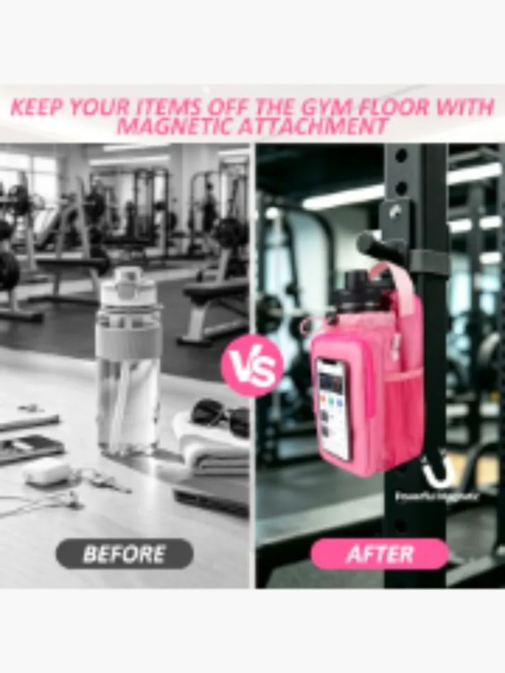 Magnetic Gym Tote with Water Bottle Holder and Phone Mount, Unisex